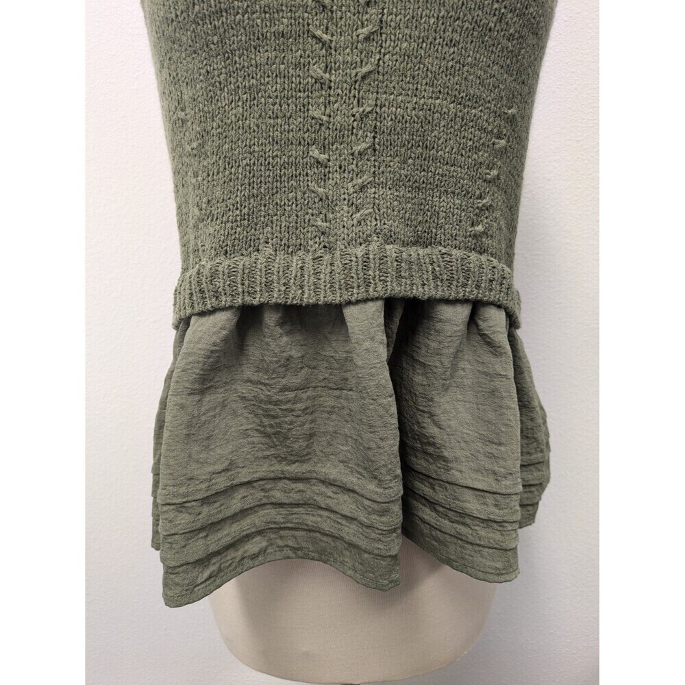 Simply Vera Wang Olive Green Layered Open Knit Sweater Peplum Top sz S Hipster - Picture 4 of 7